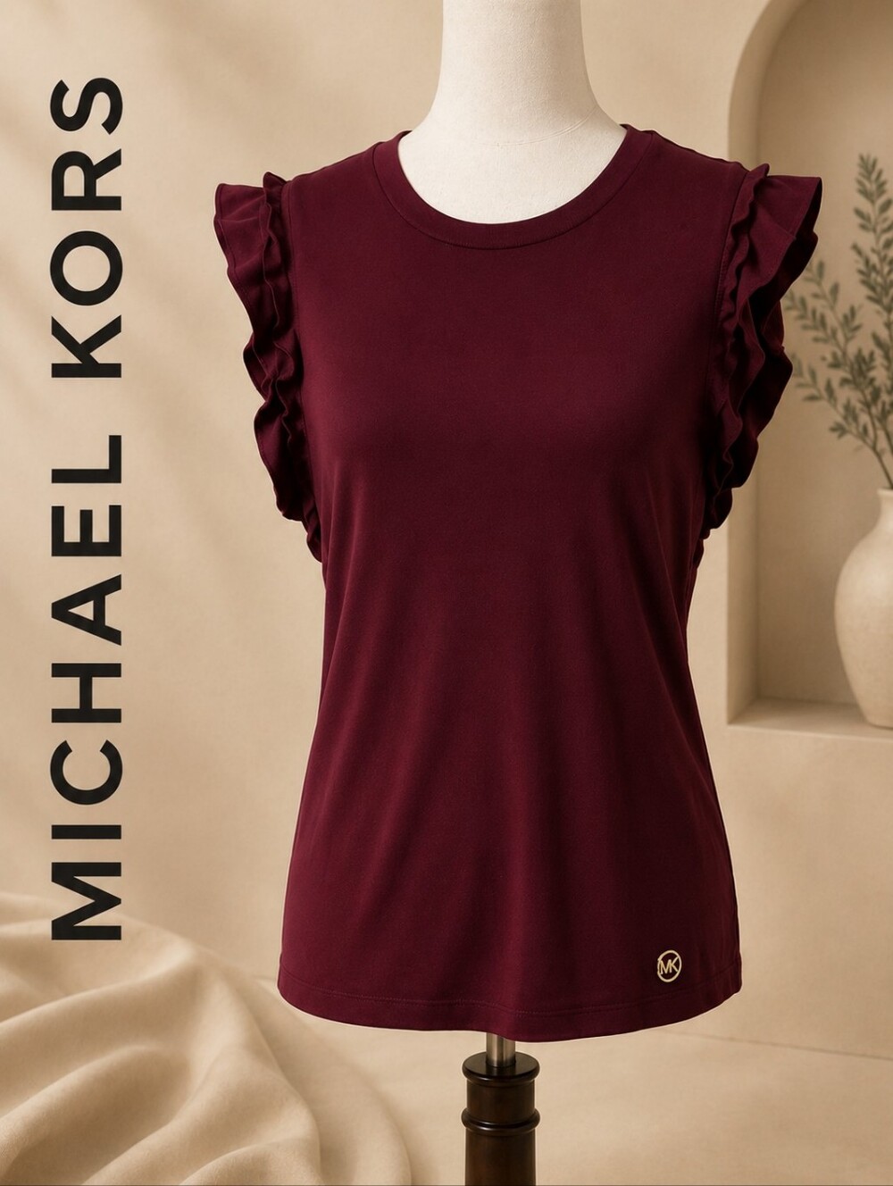 Michael Kors Ruffle Sleeve Shell Top Rich Burgandy, Perfect Summer Top
